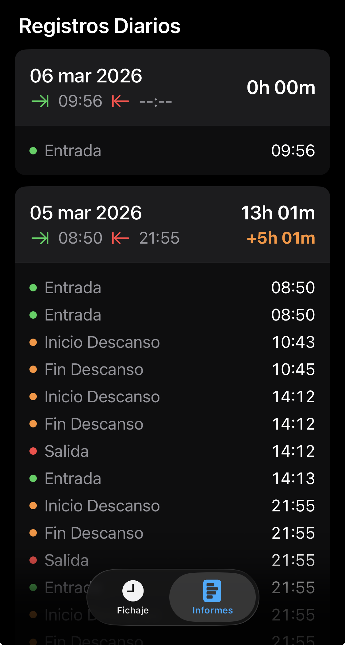 Historial de registros Mycheck - Control de presencia