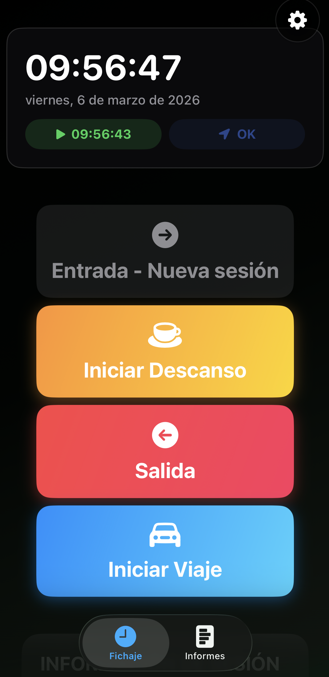 Pantalla de fichaje Mycheck - App de Control Horario